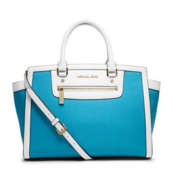 MICHAEL Michael Kors Handbags - Michael Kors Blue and White Large Selma